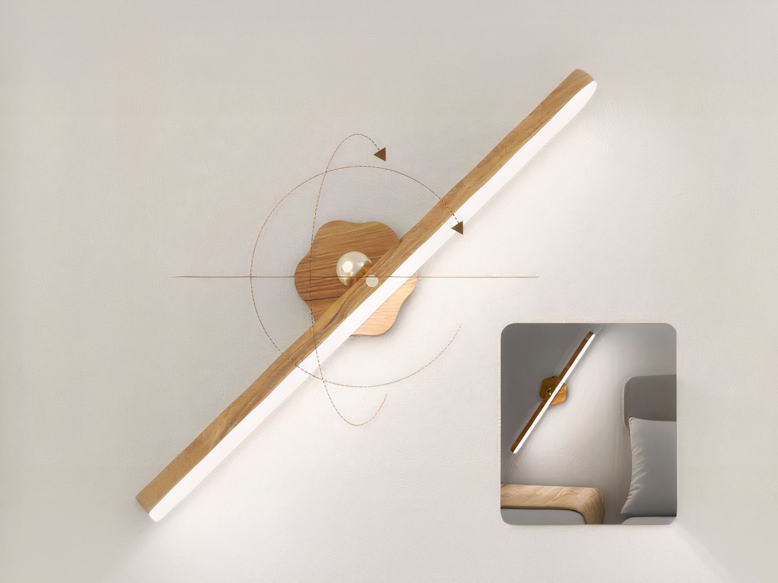 Applique murale LED magnétique sans fil rotative en bois Applique murale LED magnétique sans fil rotative en bois – Image 6