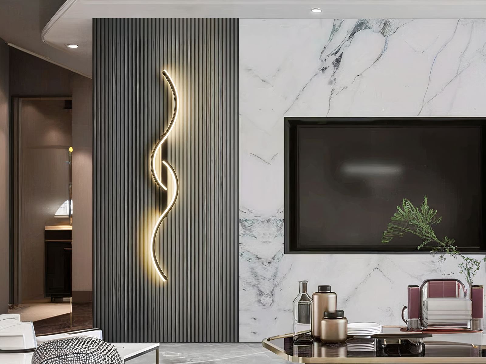 Applique murale LED noire moderne au design double S