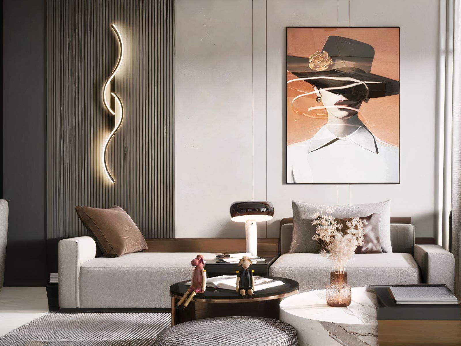 Applique murale LED noire moderne au design double S