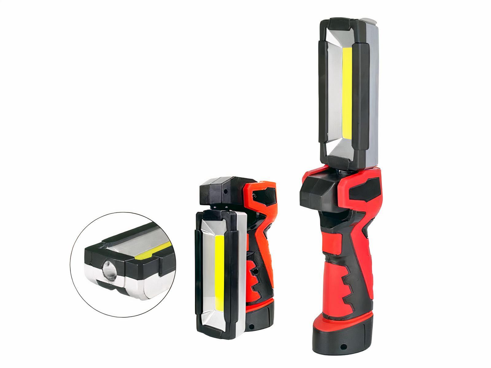 Baladeuse LED robuste avec crochet et aimant sur fond blanc