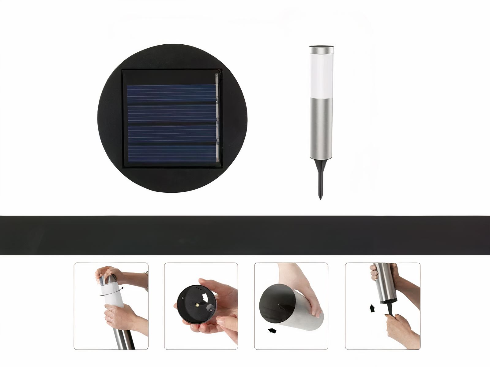 Borne extérieure LED solaire en acier inoxydable argenté Borne extérieure LED solaire en acier inoxydable argenté – Image 4