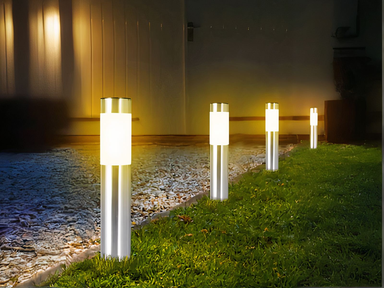 Borne extérieure LED solaire en acier inxoydable argenté