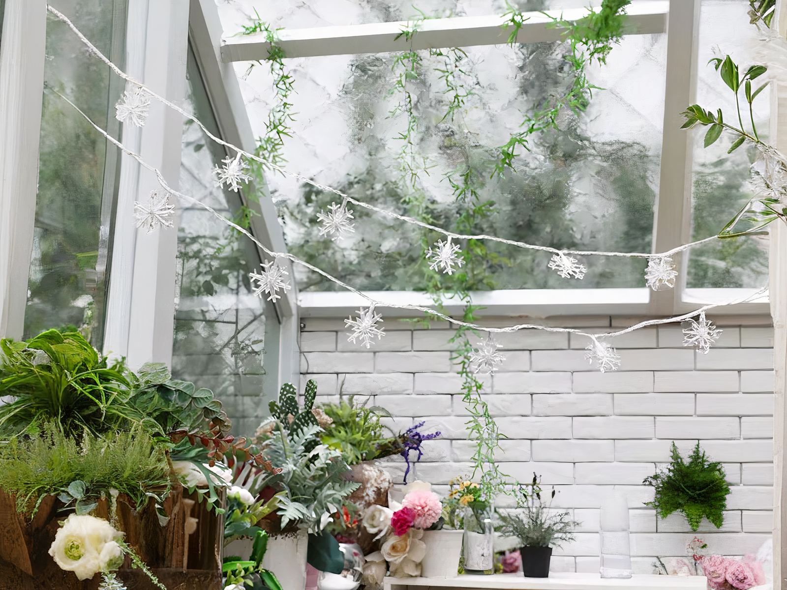 Guirlande LED à pile avec flocons de neige