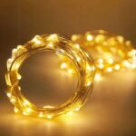 Guirlande LED à pile flexible avec 20 petites ampoules Guirlande LED à pile, flexible et modulable avec 20 petites ampoules, enroulée.