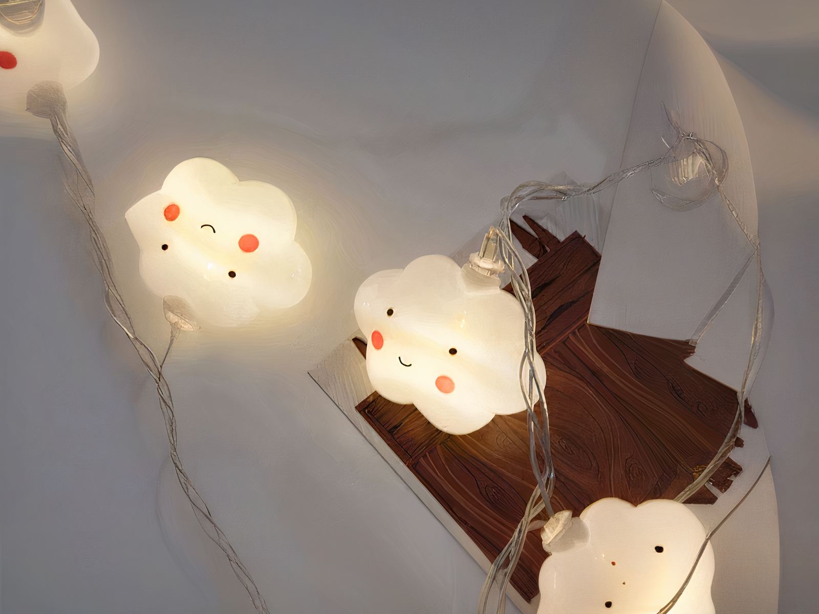 Guirlande LED à pile nuages sourires