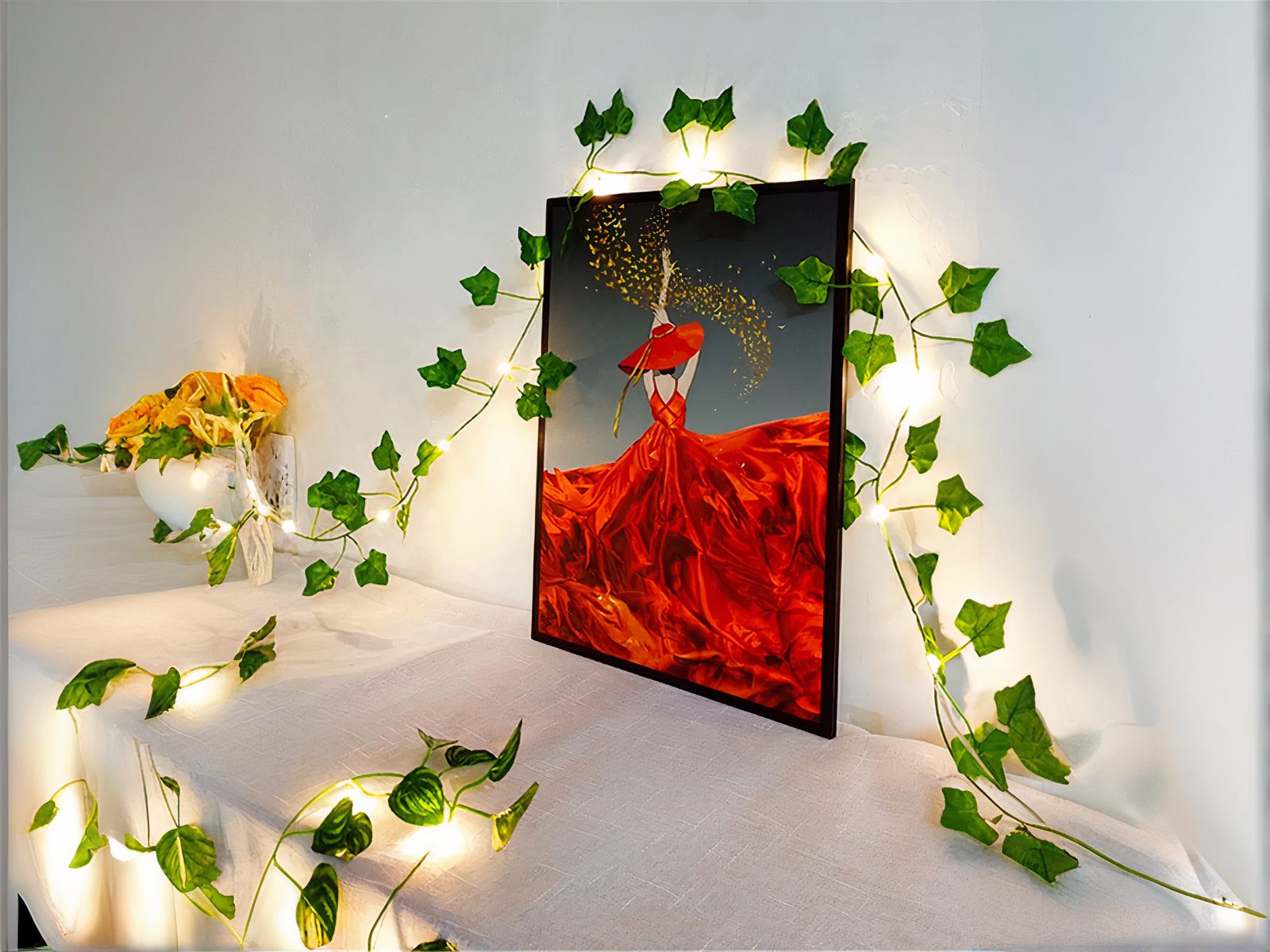 Guirlande led exterieur avec des fausses feuilles de vigne