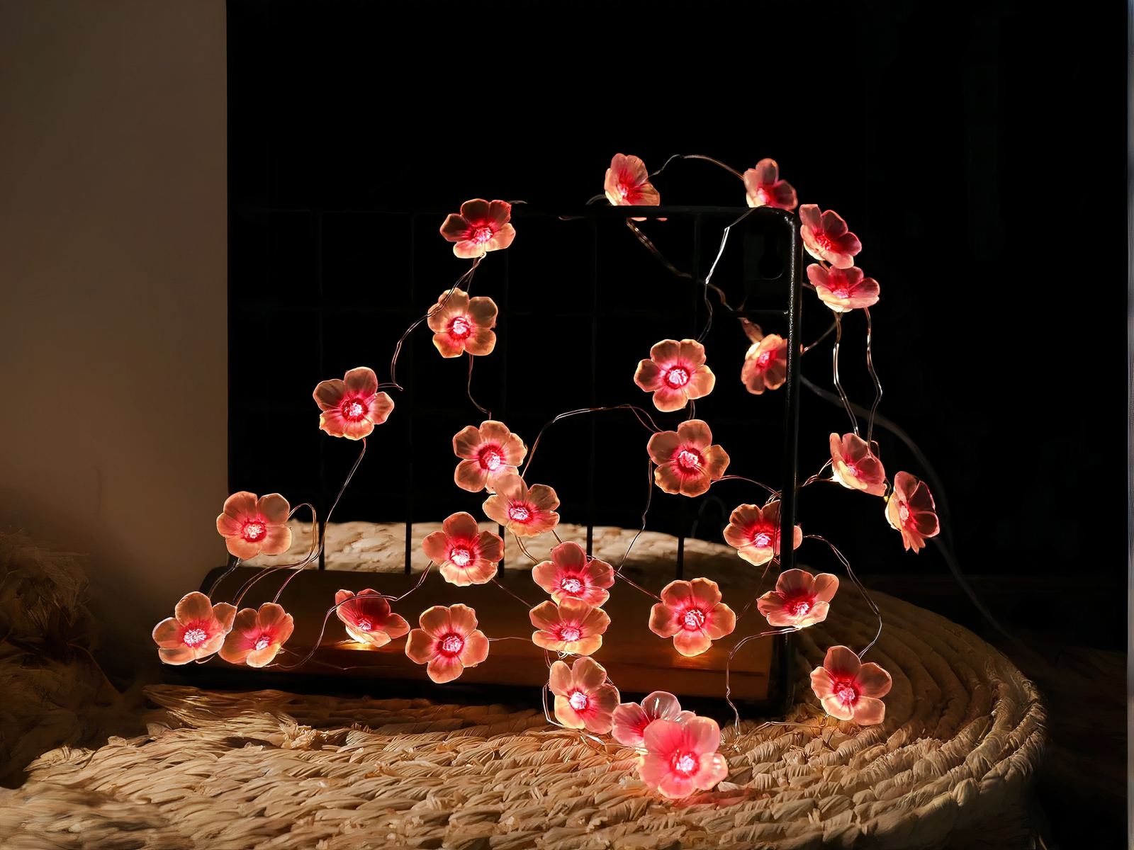 Guirlande mini LED design en forme de fleurs roses