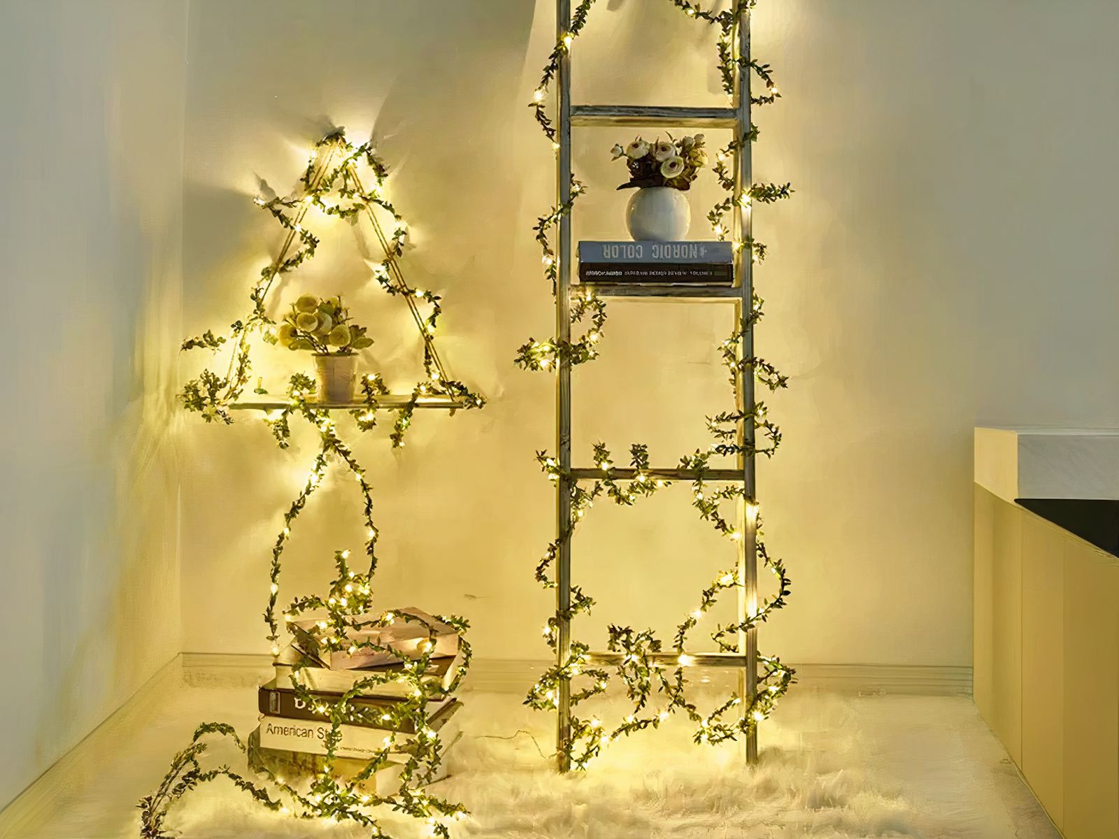 Guirlande mini LED élégante avec feuilles vertes