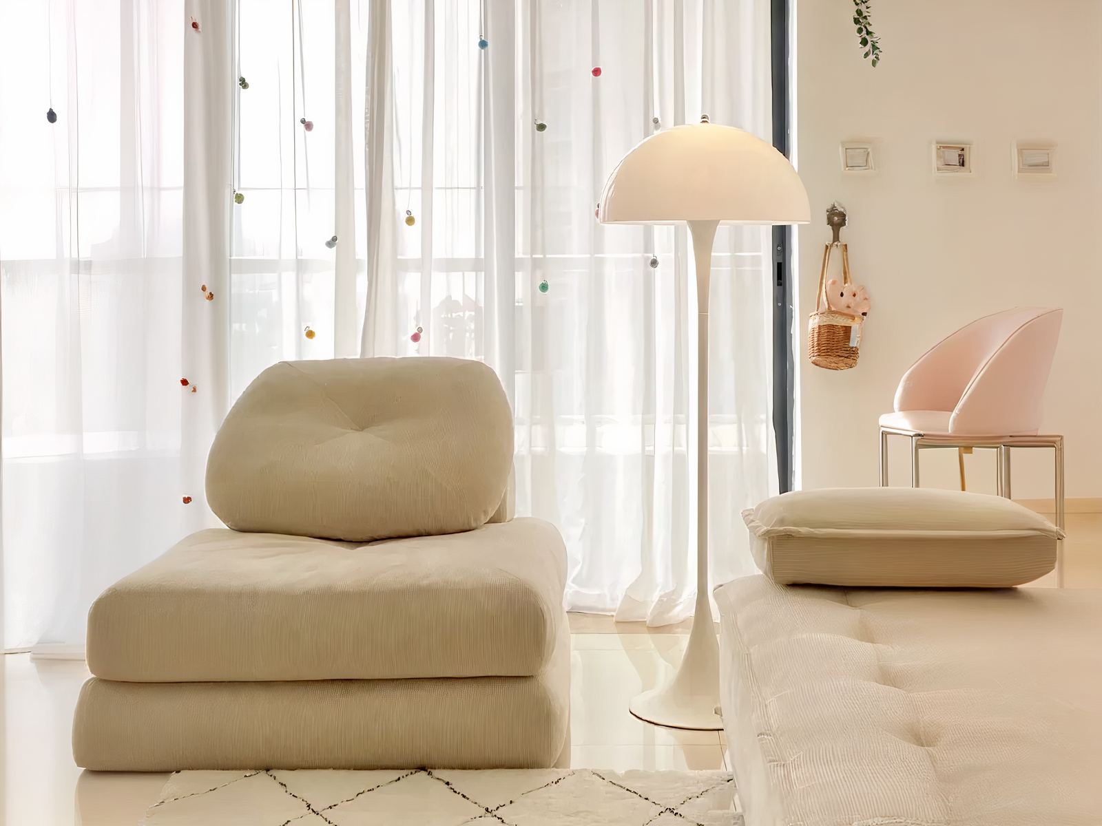 Lampadaire LED blanc moderne abat-jour champignon