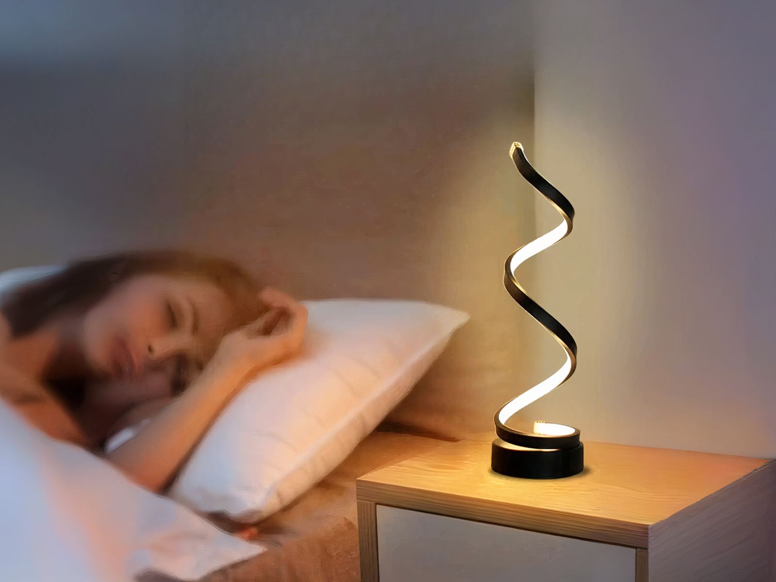 Lampe à poser LED noire à spirale
