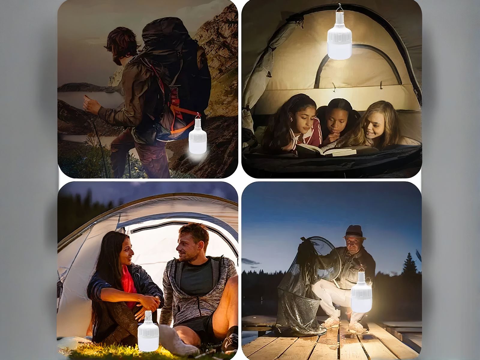 Lampe de camping LED avec crochet et rechargeable