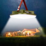 Lampe de camping LED rechargeable et aimantée Lampe de camping LED rechargeable et aimantée suspendue au-dessus d'une toile de tente