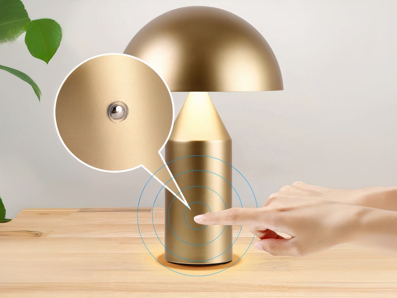 Lampe de chevet LED dorée en forme de champignon design