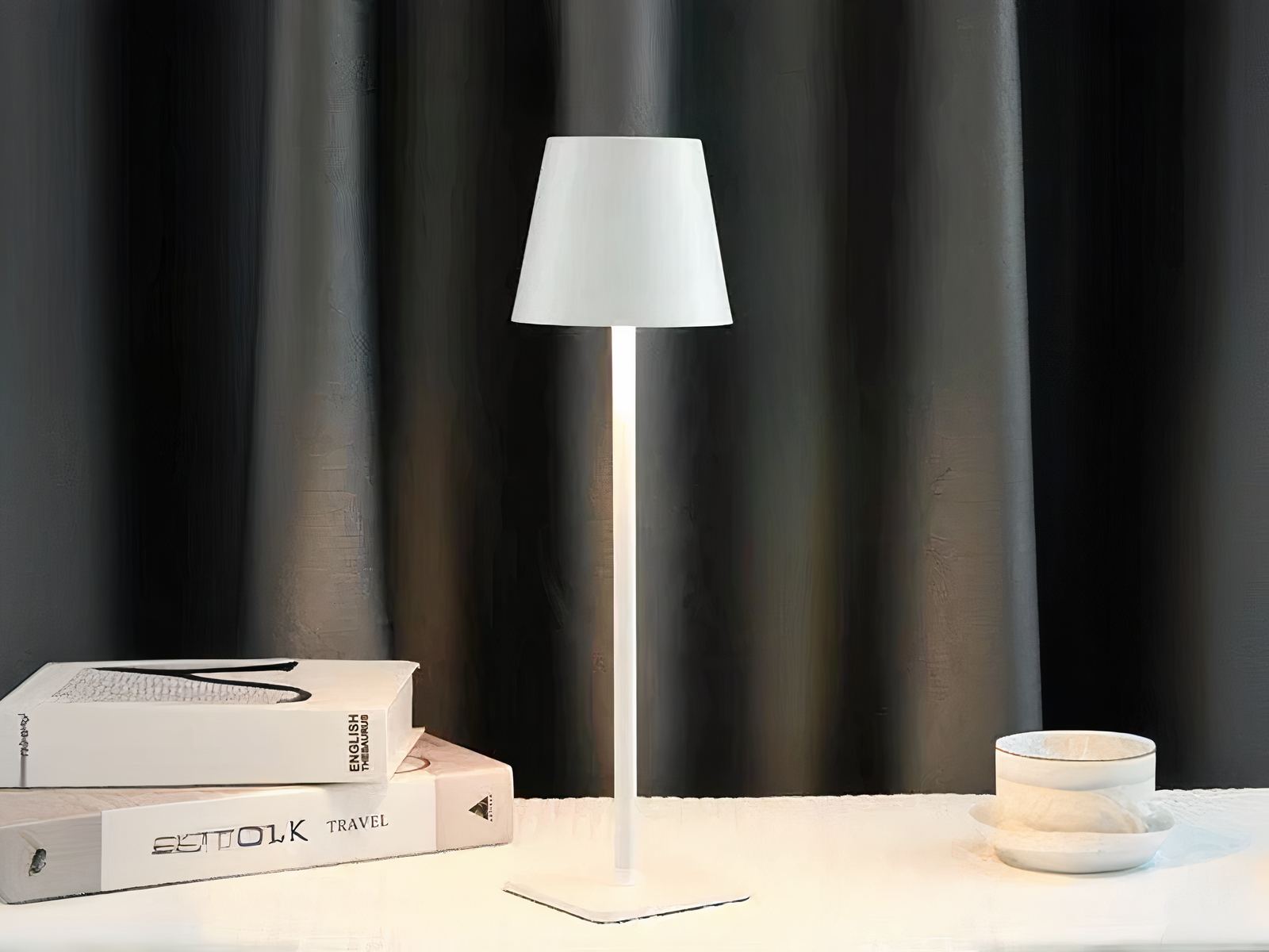 Lampe de chevet LED rechargeable et blanche avec abat jour