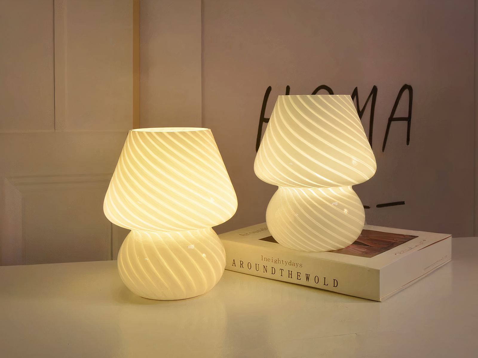 Lampe de chevet LED vintage en verre jaune