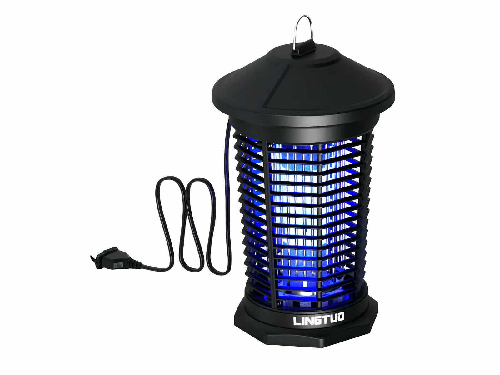 Lampe LED antimoustique design et puissante noire sur fond blanc