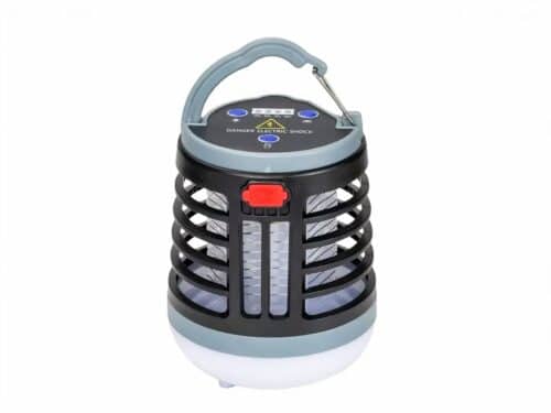 Lampe LED antimoustique portative et étanche noire sur fond blanc
