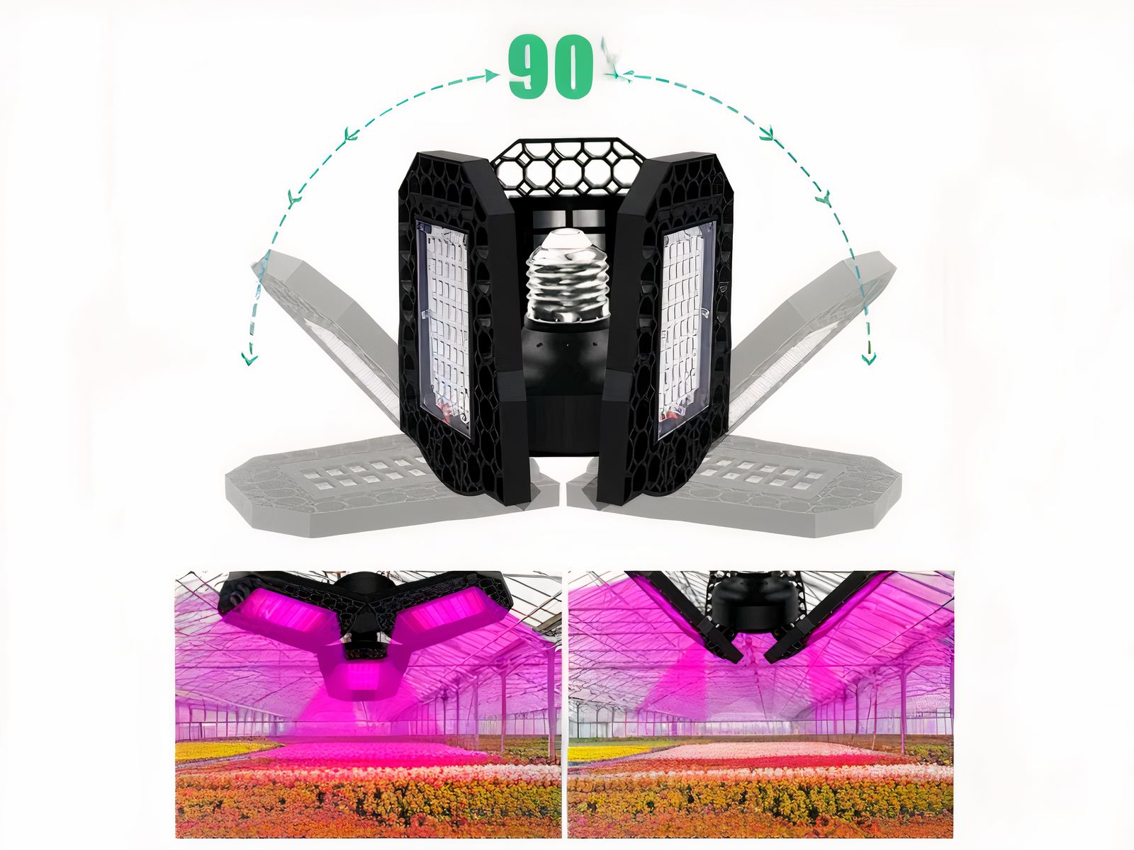 Lampe LED horticole avec trois panneaux