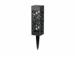 Lampe LED solaire noire design et élégante, sur un fond blanc.