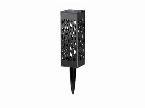 Lampe LED solaire noire design et élégante, sur un fond blanc.