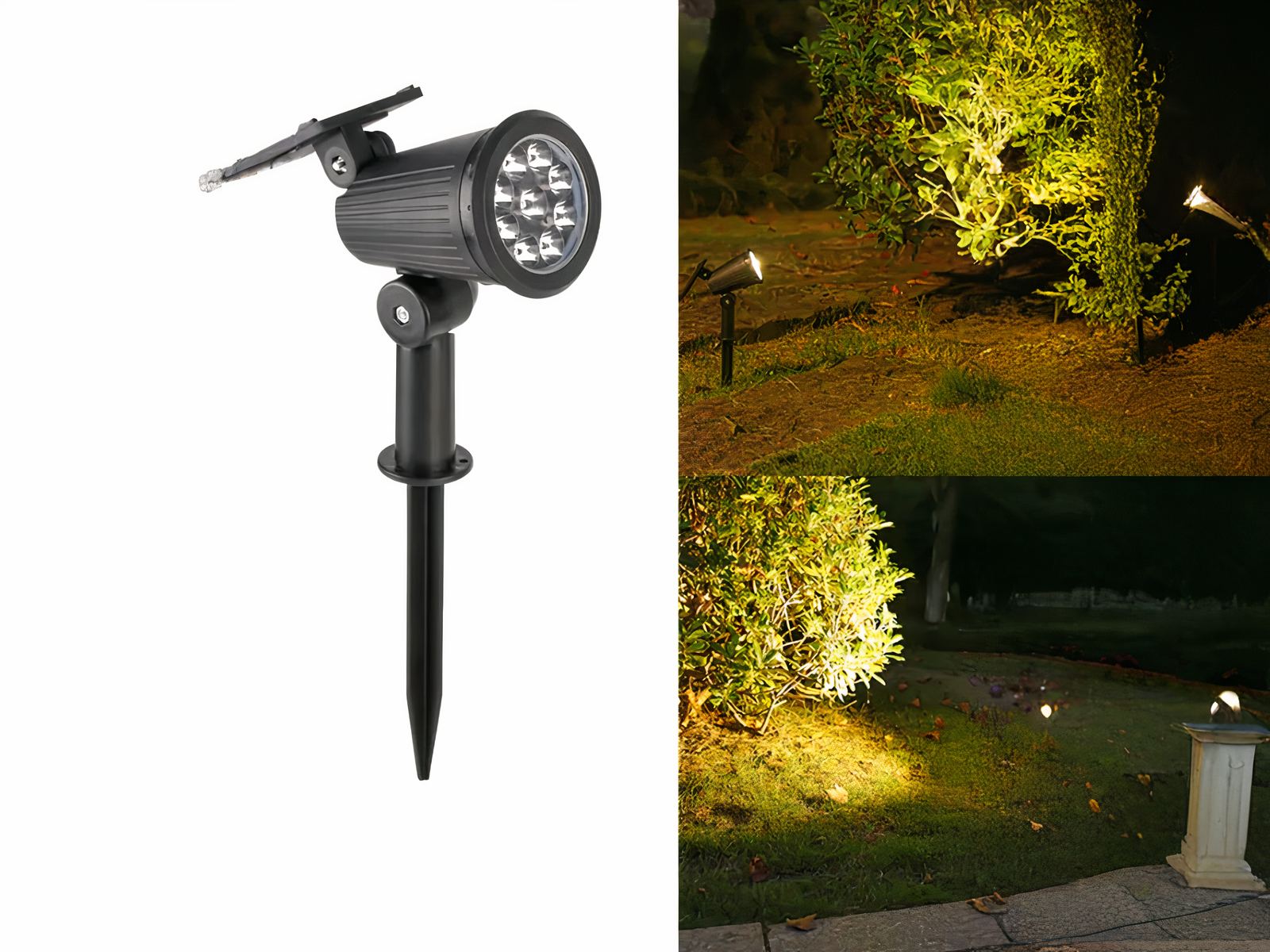 Lampe LED solaire noire style projecteur sur pied