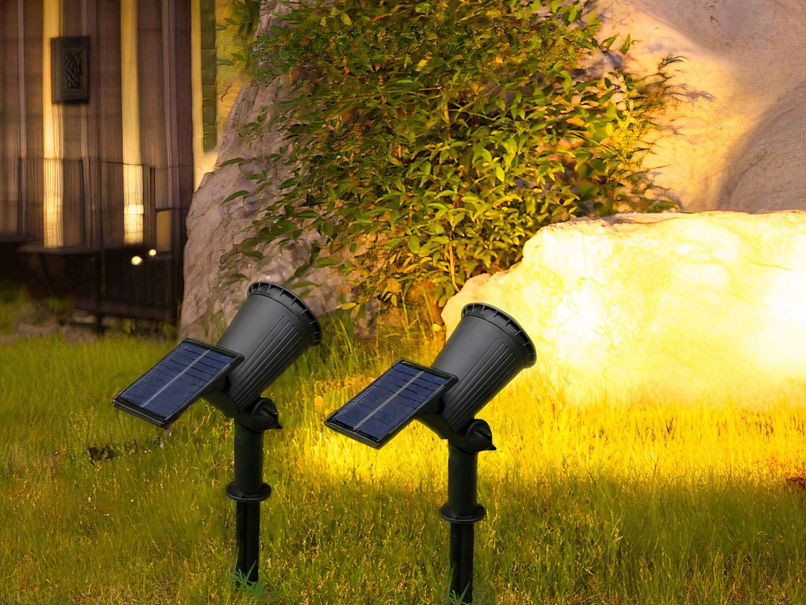 Lampe LED solaire noire style projecteur sur pied