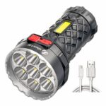 Lampe longue portée LED compacte et moderne Lampe longue portée LED compacte et moderne sur fond blanc avec un câble USB