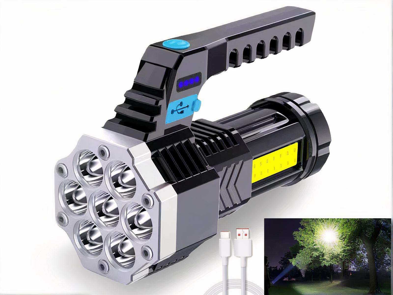 Lampe torche LED ergonomique à haute puissance sur fond blanc