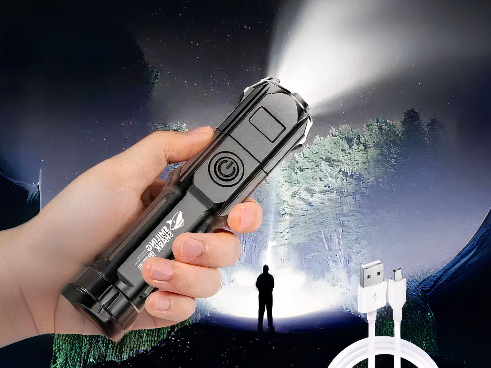 Lampe torche LED noire longue portée