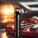 Lampe torche LED réglable et magnétique Lampe torche LED réglable et magnétique posée sur une table