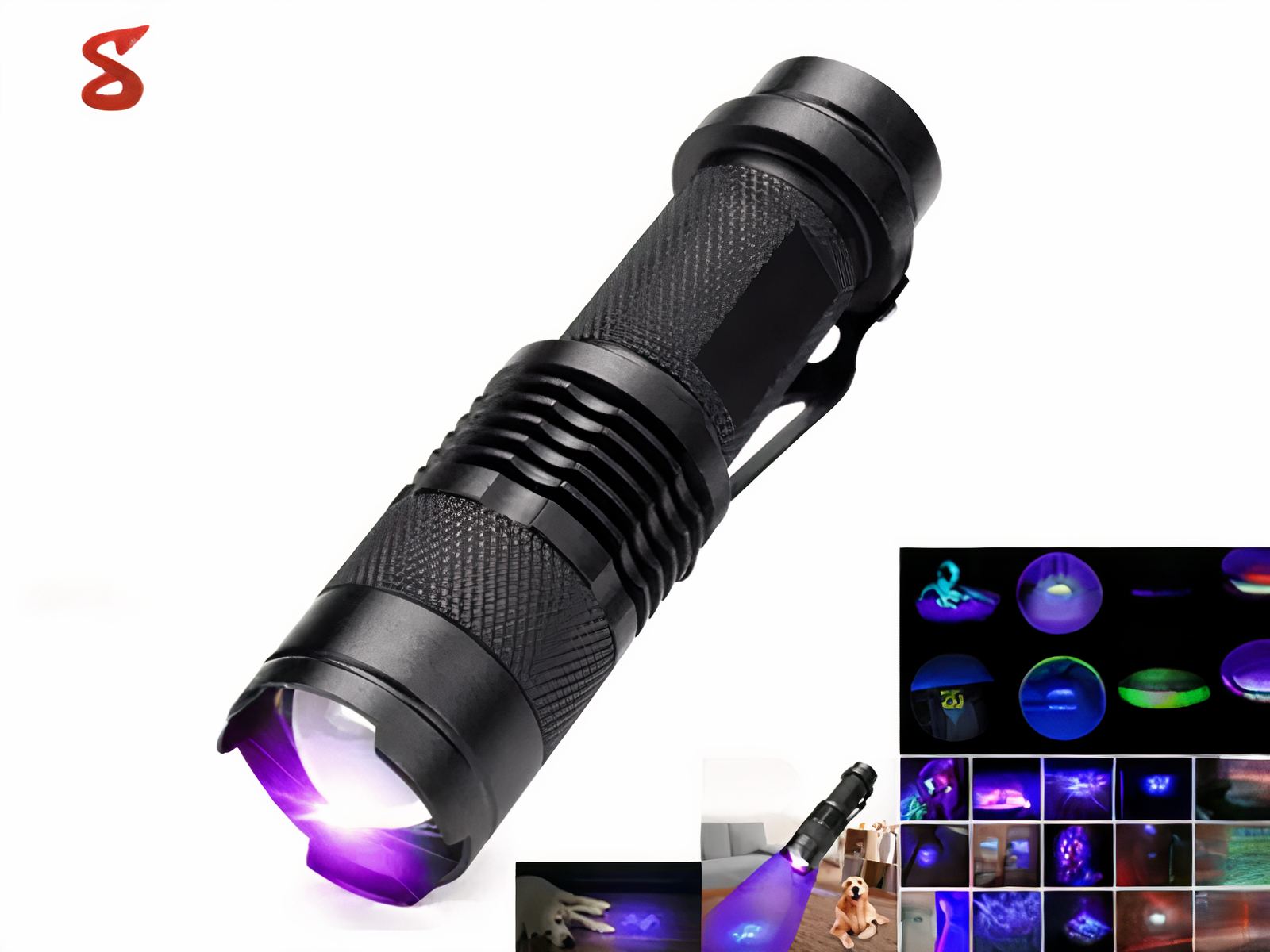 Lampe UV LED noire puissante en aluminium sur fond blanc