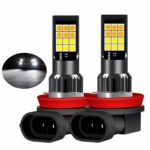 Lot de 2 phares LED ampoules blanches H8-H11 Lot 2 phares LED ampoules blanches H8-H11 à branchement direct sur fond blanc. Avec bulles d'une voiture les phares allumés.