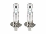 Lot 2 phares LED ampoules H1 blanches 6000K sur fond blanc.
