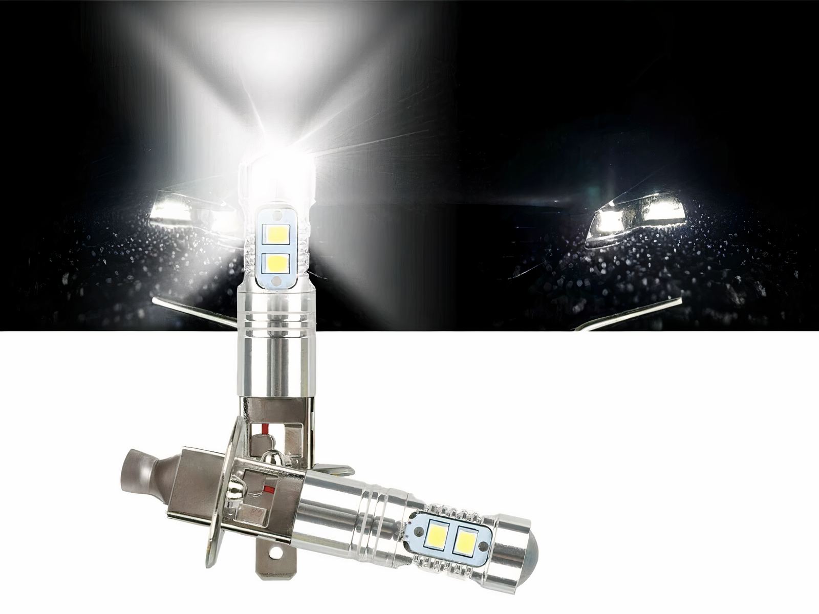 Lot 2 phares LED ampoules H1 blanches 6000K