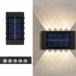 Lot de 2 appliques LED solaires murales et design Lot de 2 appliques LED solaires murales et design, avec applique avec 10 LED, lumière jaune.