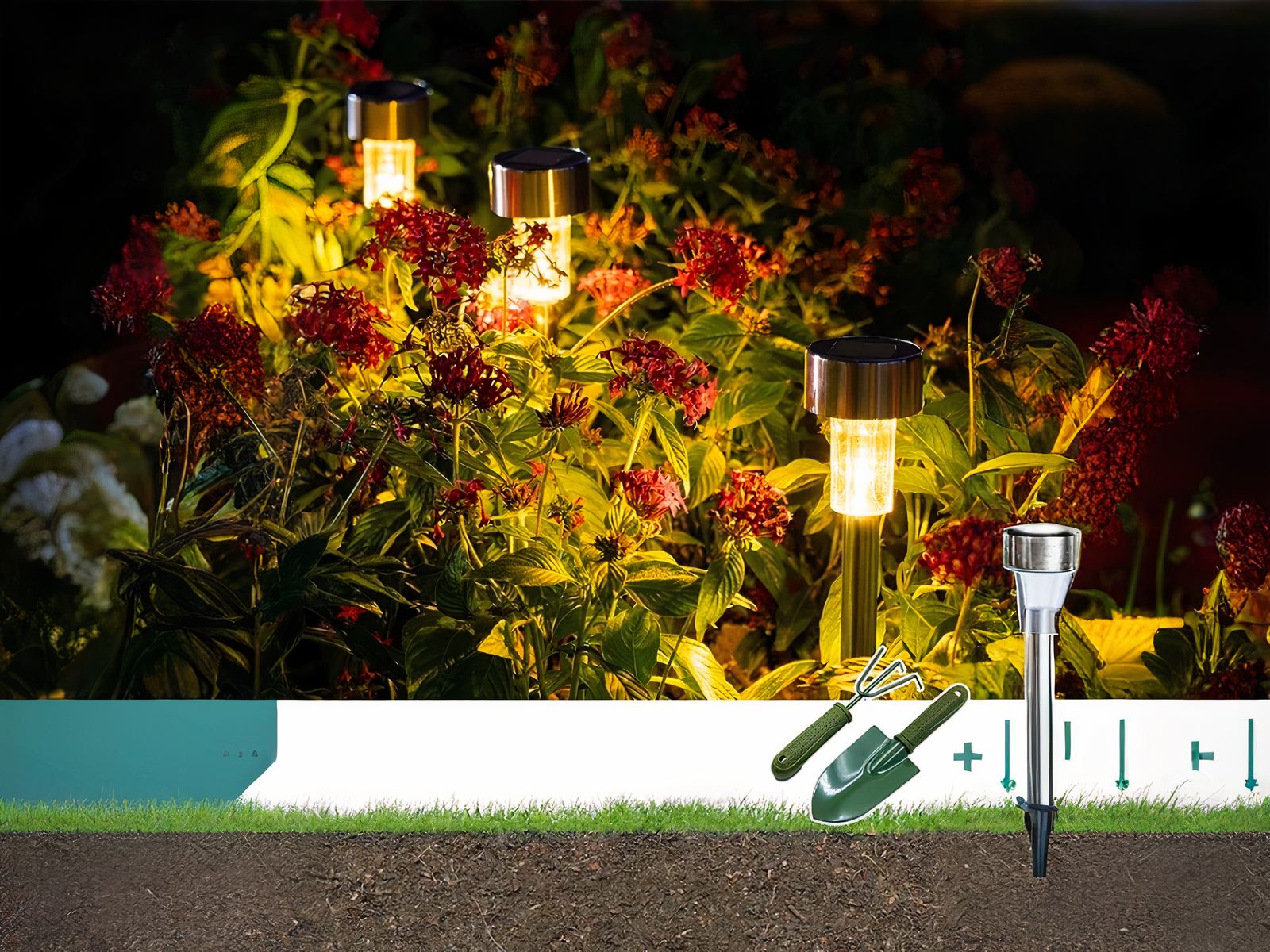 Lot de 20 bornes extérieures LED solaires et étanches noires