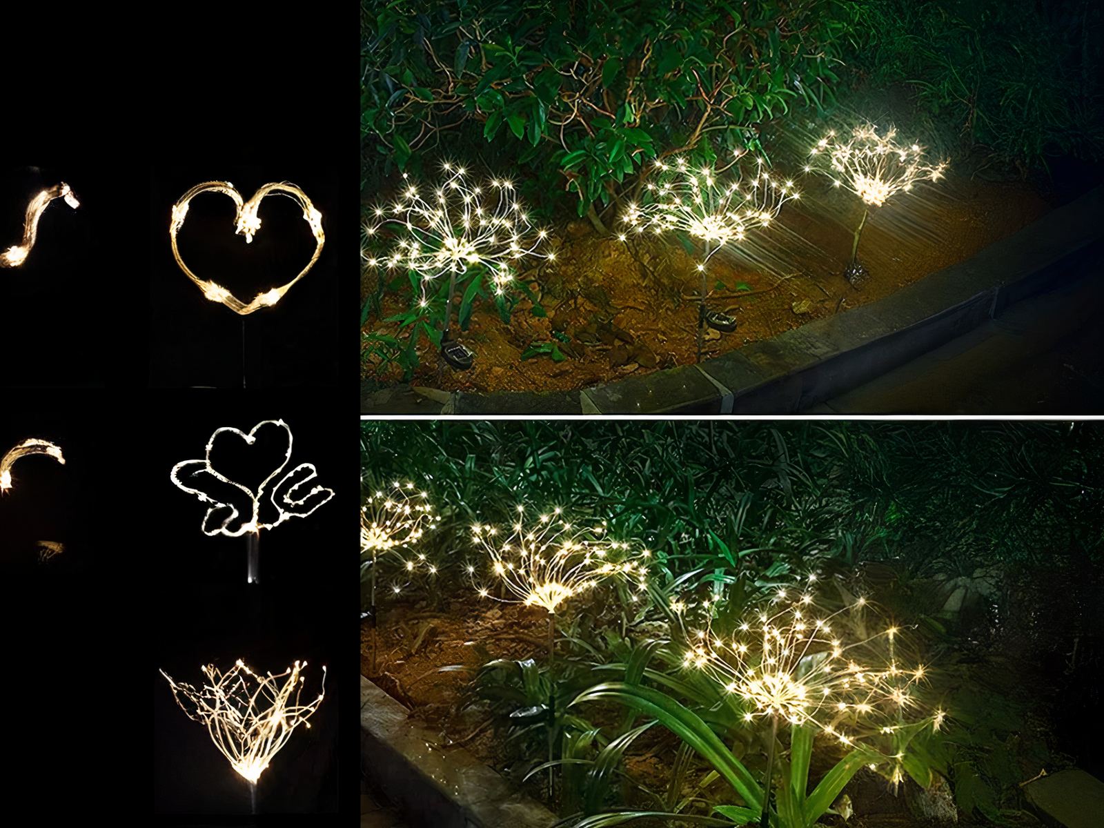 Lot de 4 lampes LED solaires en forme de feux d'artifices