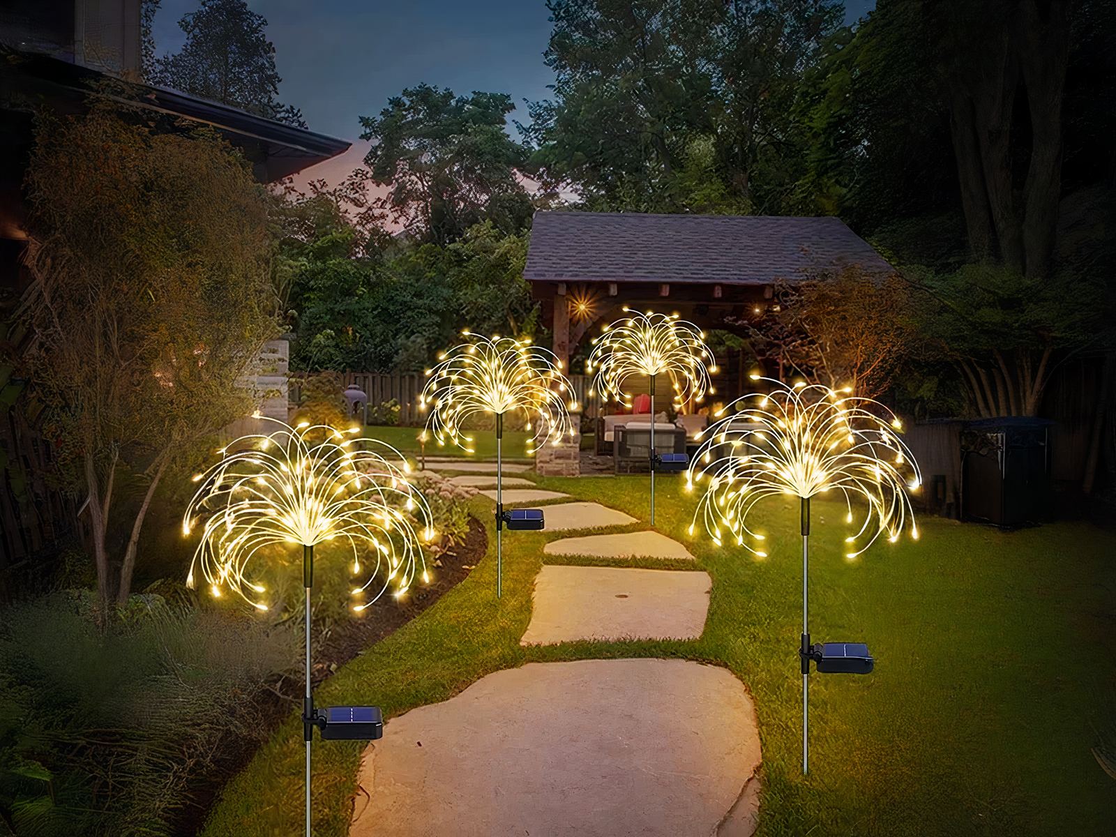 Lot de 4 lampes LED solaires en forme de feux d'artifices