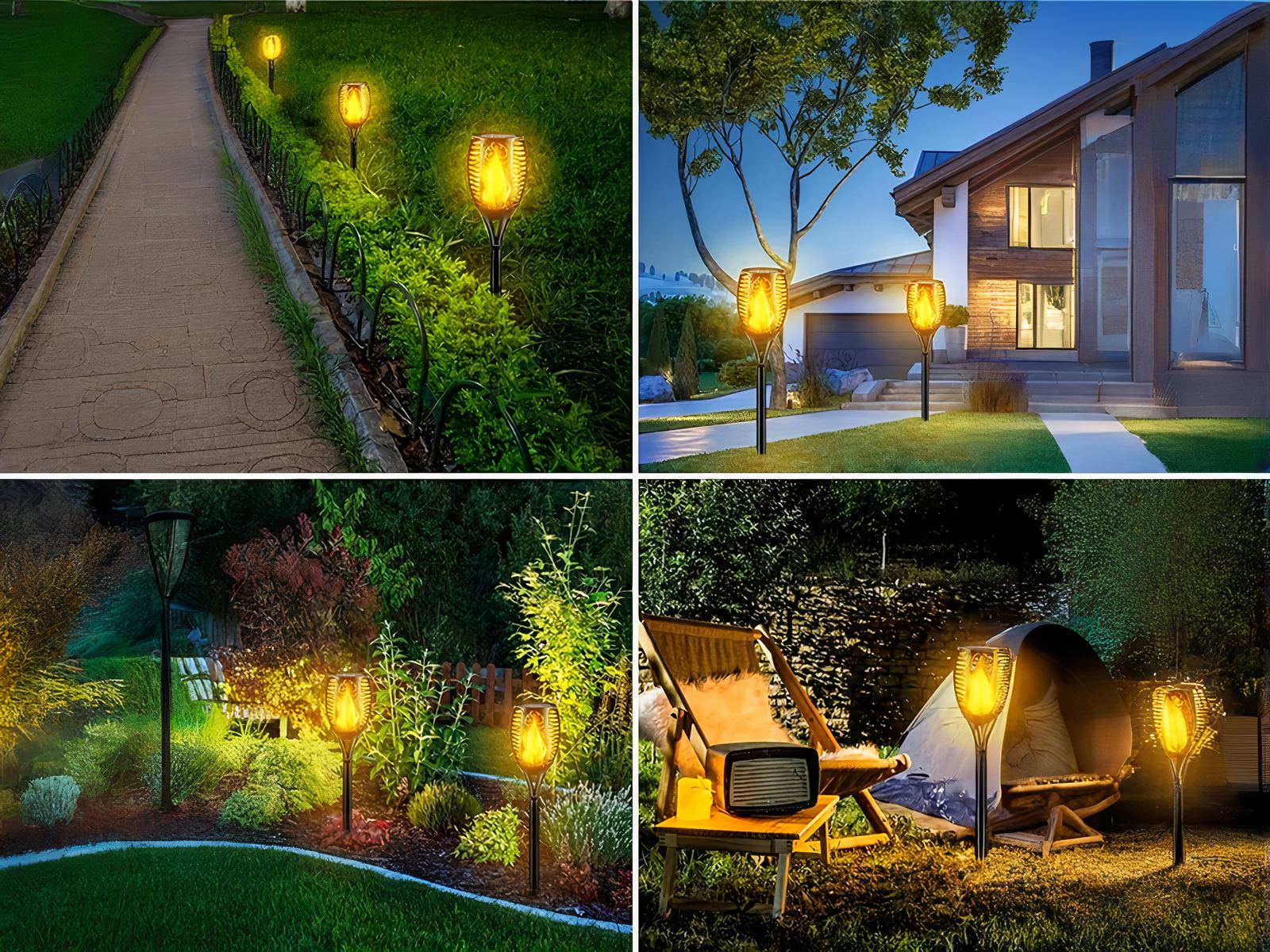 Lot de 4 lampes LED solaires en forme de torches