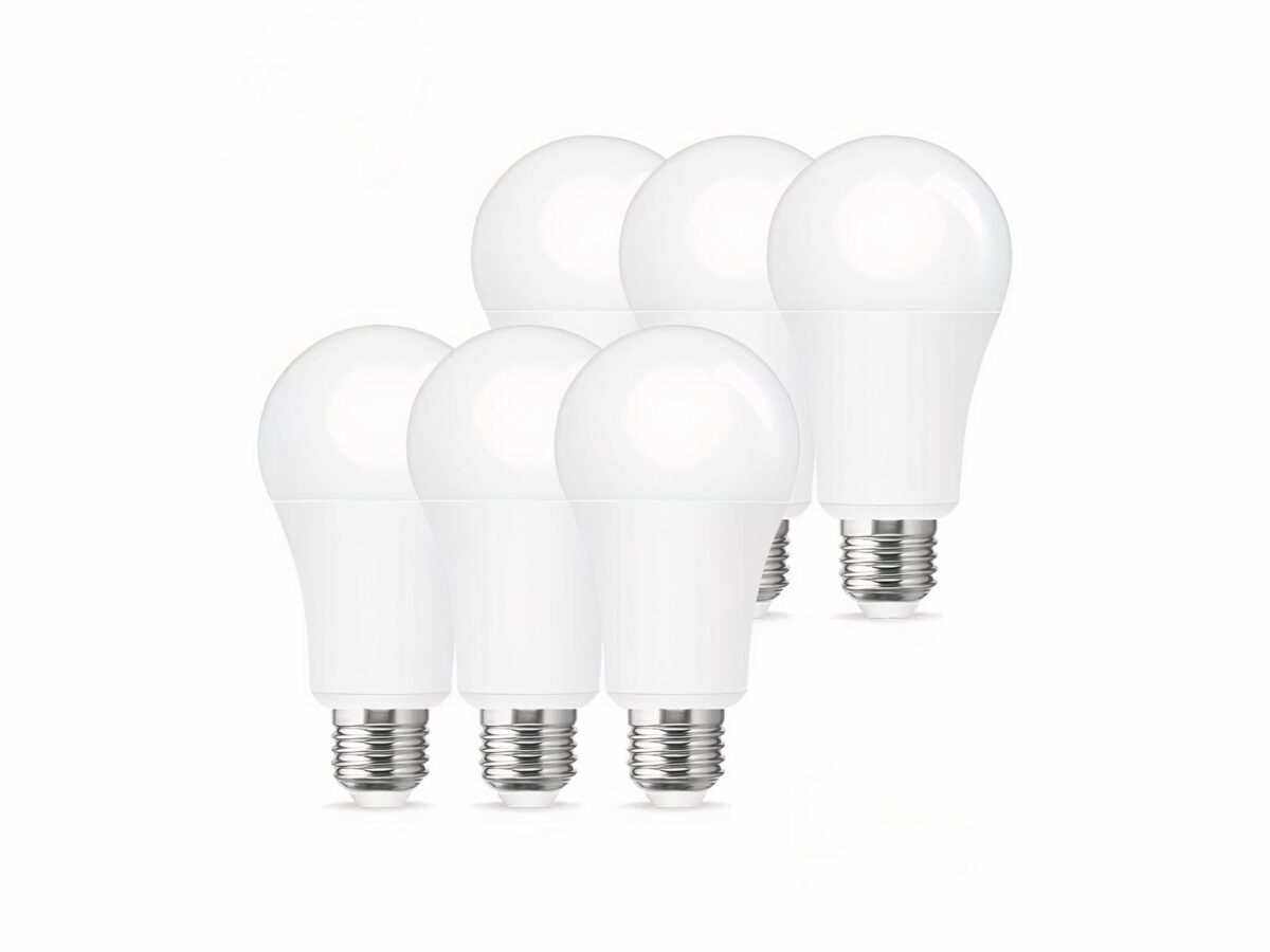Lot de 6 ampoules LED E27 universelles Lot de 6 ampoules LED E27 universelles sur fond blanc