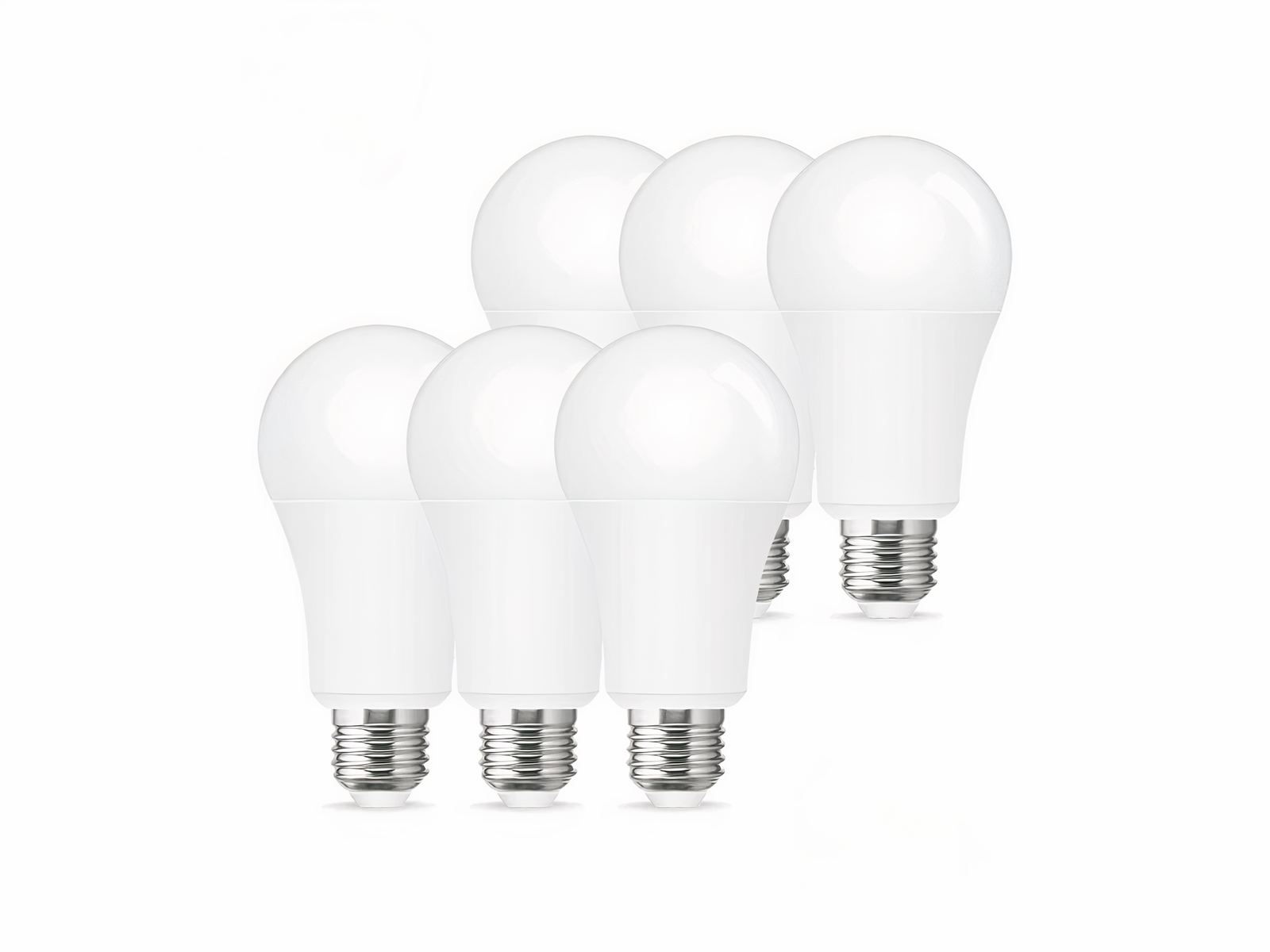 Lot de 6 ampoules LED E27 universelles sur fond blanc