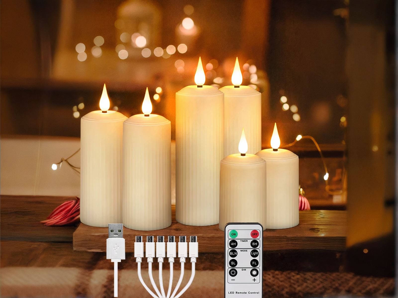 Lot de 6 bougies LED flamme vacillante design et élégantes