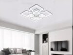 Luminaires LED intérieur élégant et carré, de couleur blanc, au plafond dans un salon.