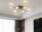 Lustre LED élégant avec intensité de lumière réglable allumé au plafond d'un salon