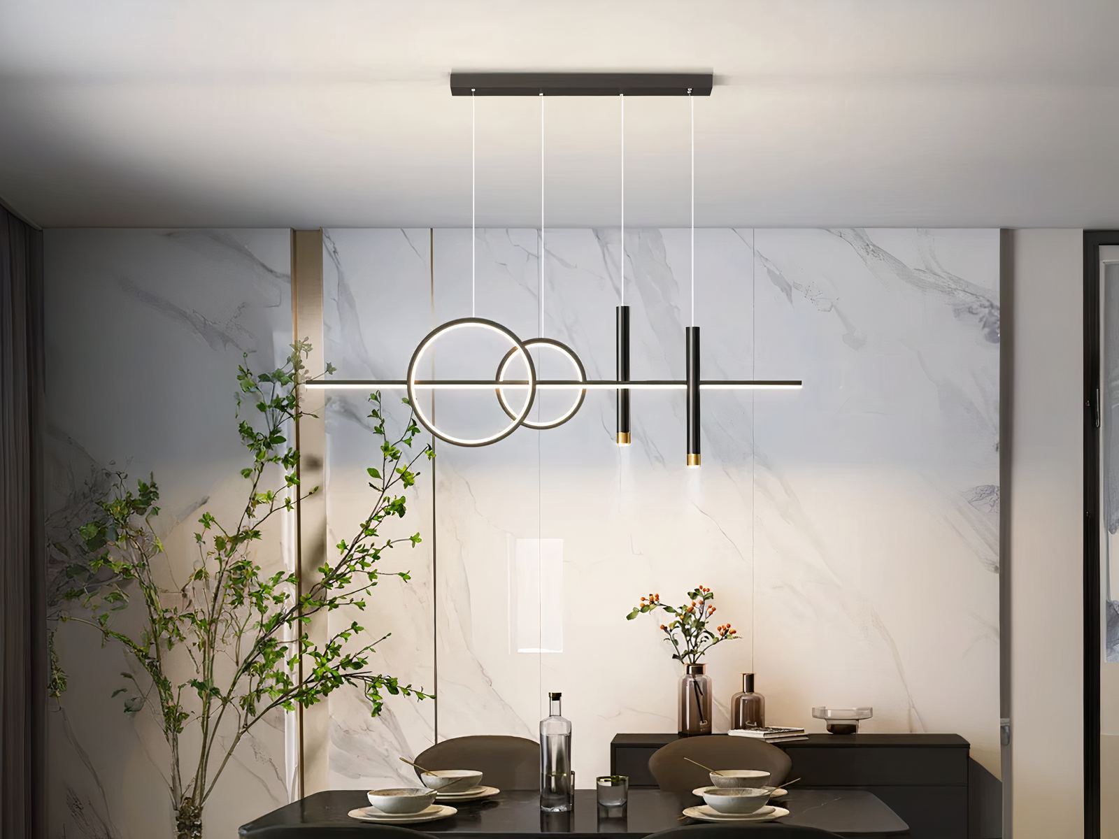 Lustre LED noir décoratif et minimaliste