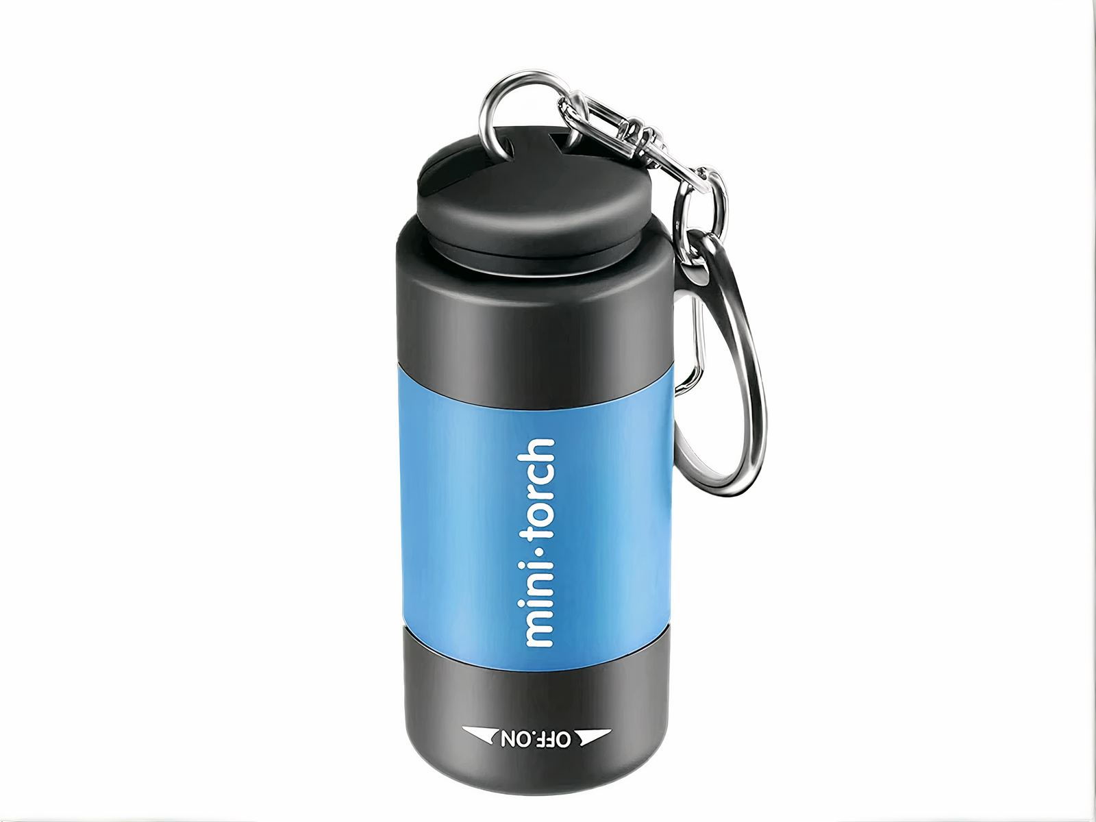 Mini lampe led étanche avec tête de réglage rotative, de couleur bleu, sur un fond blanc.