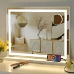 Miroir LED coiffeuse élégant grand format Miroir LED coiffeuse élégant grand format allumé et installé dans un salon