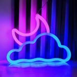 Néon LED en forme de nuage avec lune Néon LED en forme de nuage avec lune, de couleur rose et bleu.