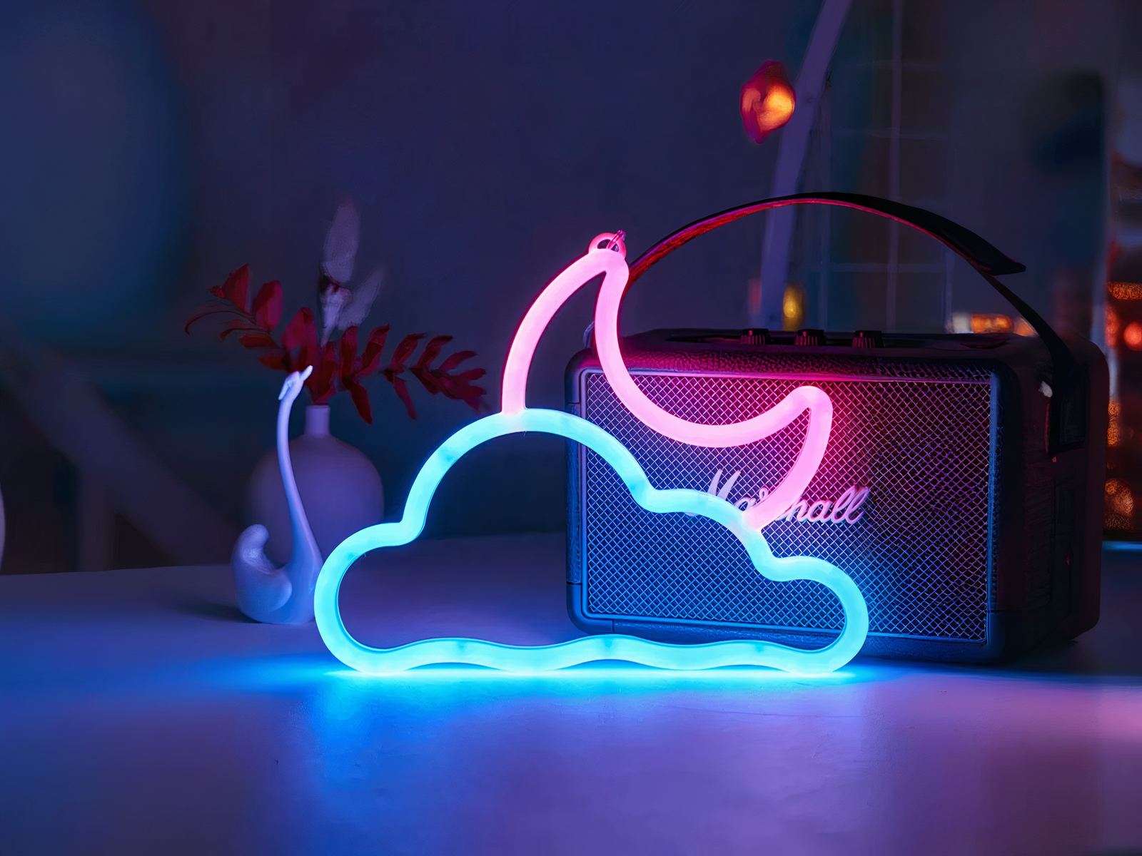 Néon LED en forme de nuage avec lune