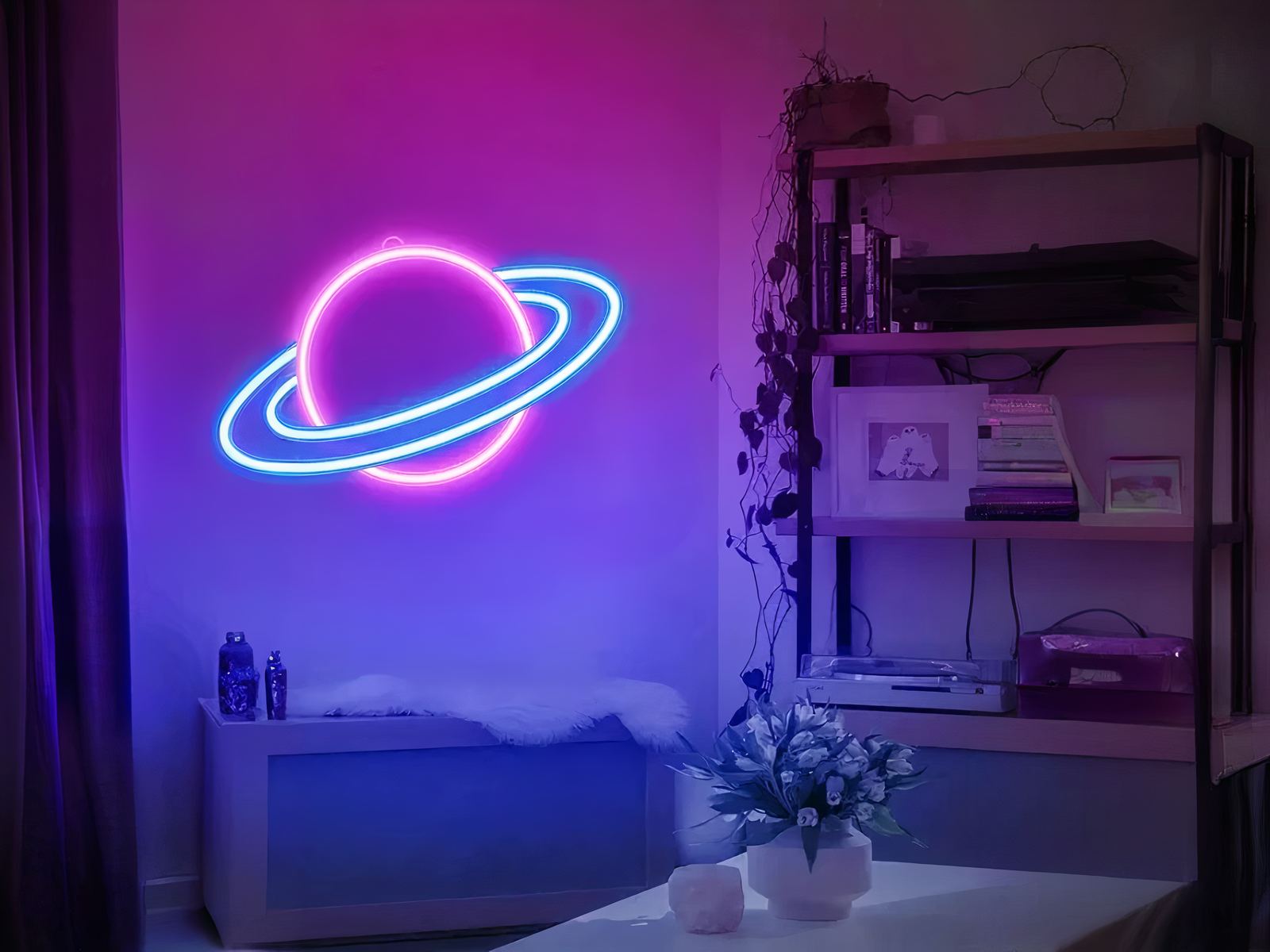 Néon LED en forme de planète Saturne